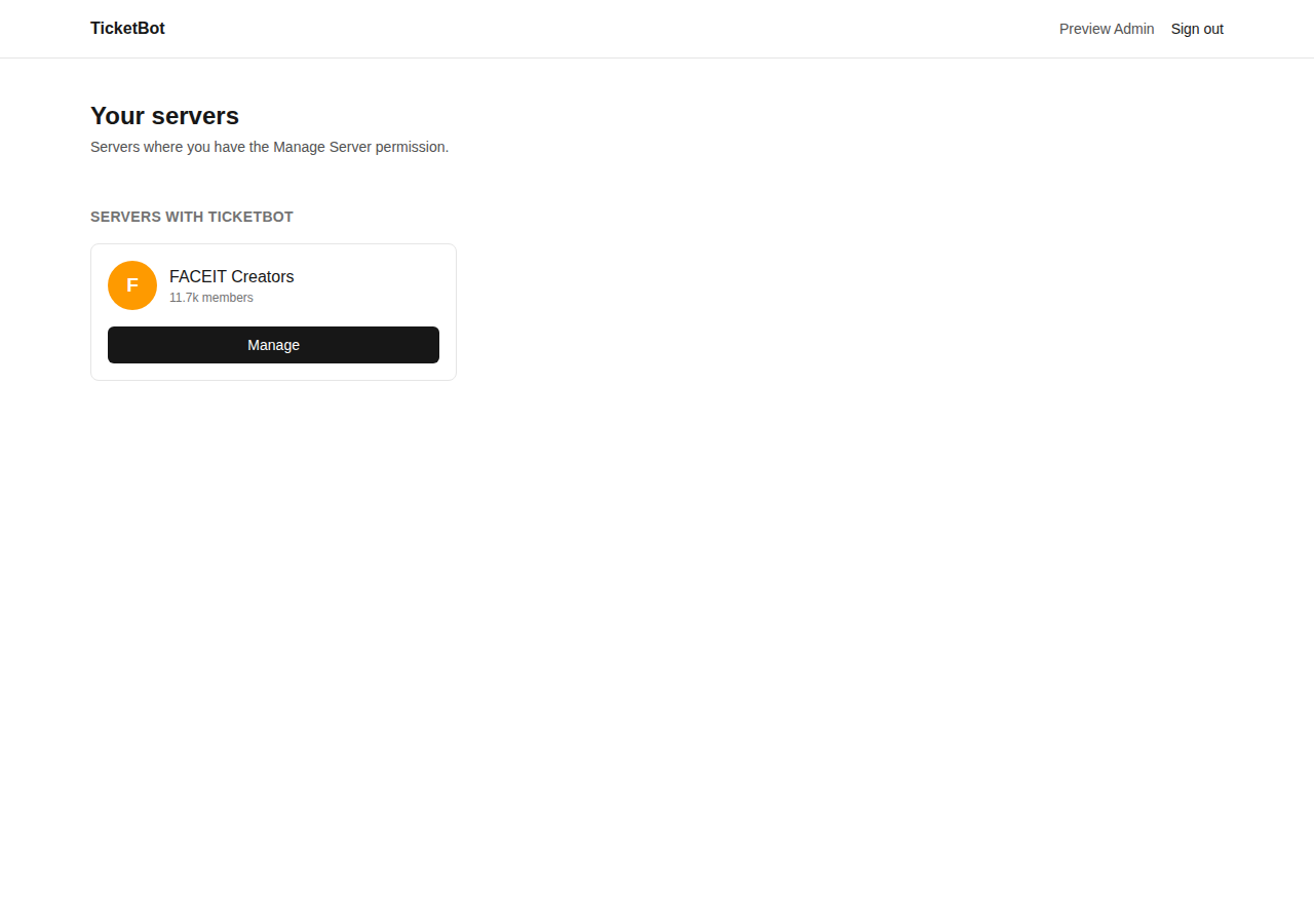 Dashboard server list, split into servers with and without the bot